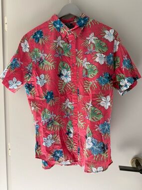 American Rag Mens Short Sleeved Tropical Dress Shirt